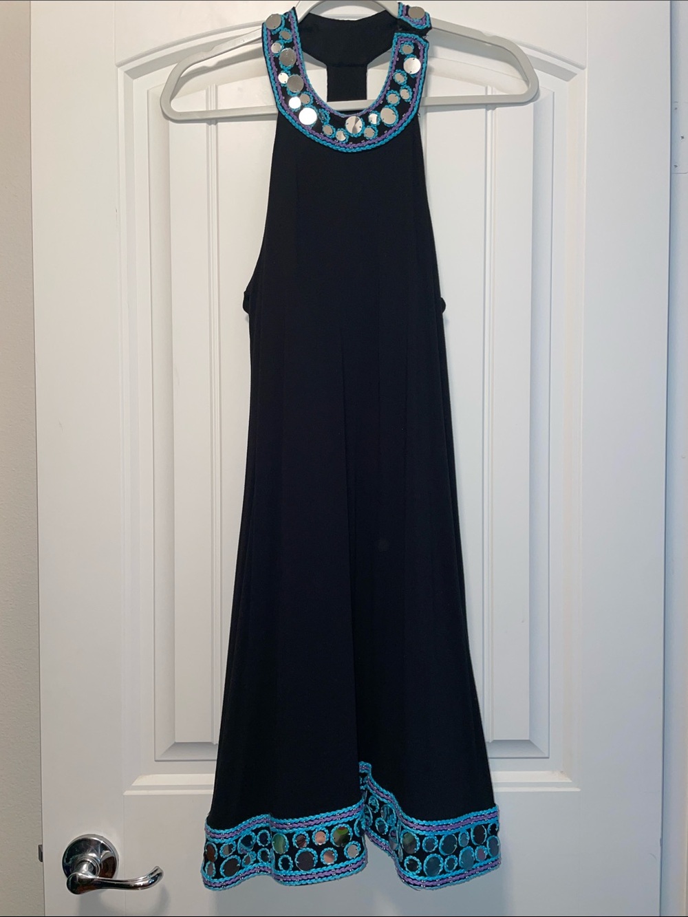 INC International Concepts Black Mini Dress with Mirrored Beaded Trim Small